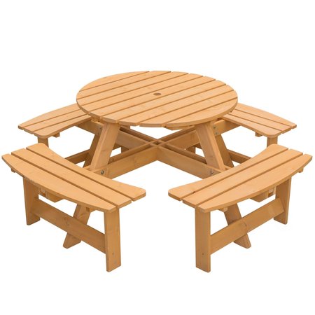 GARDENISED Wooden Outdoor Patio Garden Round Picnic Table with Bench, 8 Person - Stained QI003903.ST